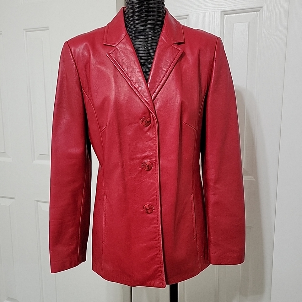 Danier Italian Leather Womens Blazer Red Size XS/TP